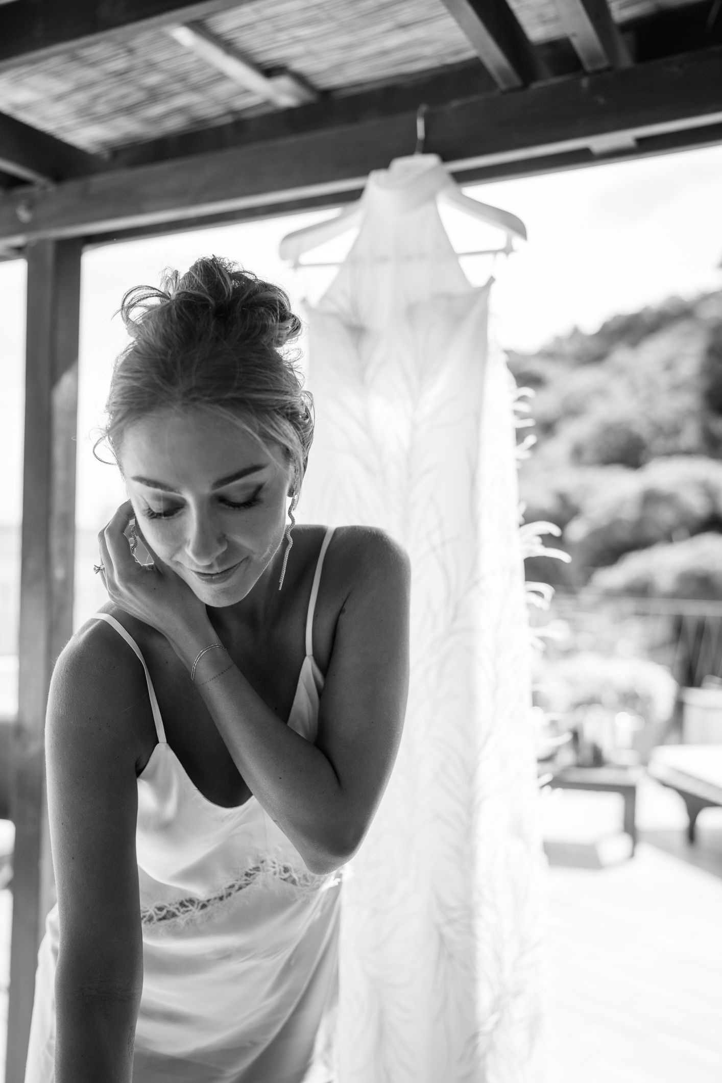 Elegant wedding in Portofino, with a view of the Ligurian bay, celebration at the historic Vesta Portofino by Dolce & Gabbana venue, capturing the atmosphere of the Dolce Vita and the Italian Riviera bride getting ready