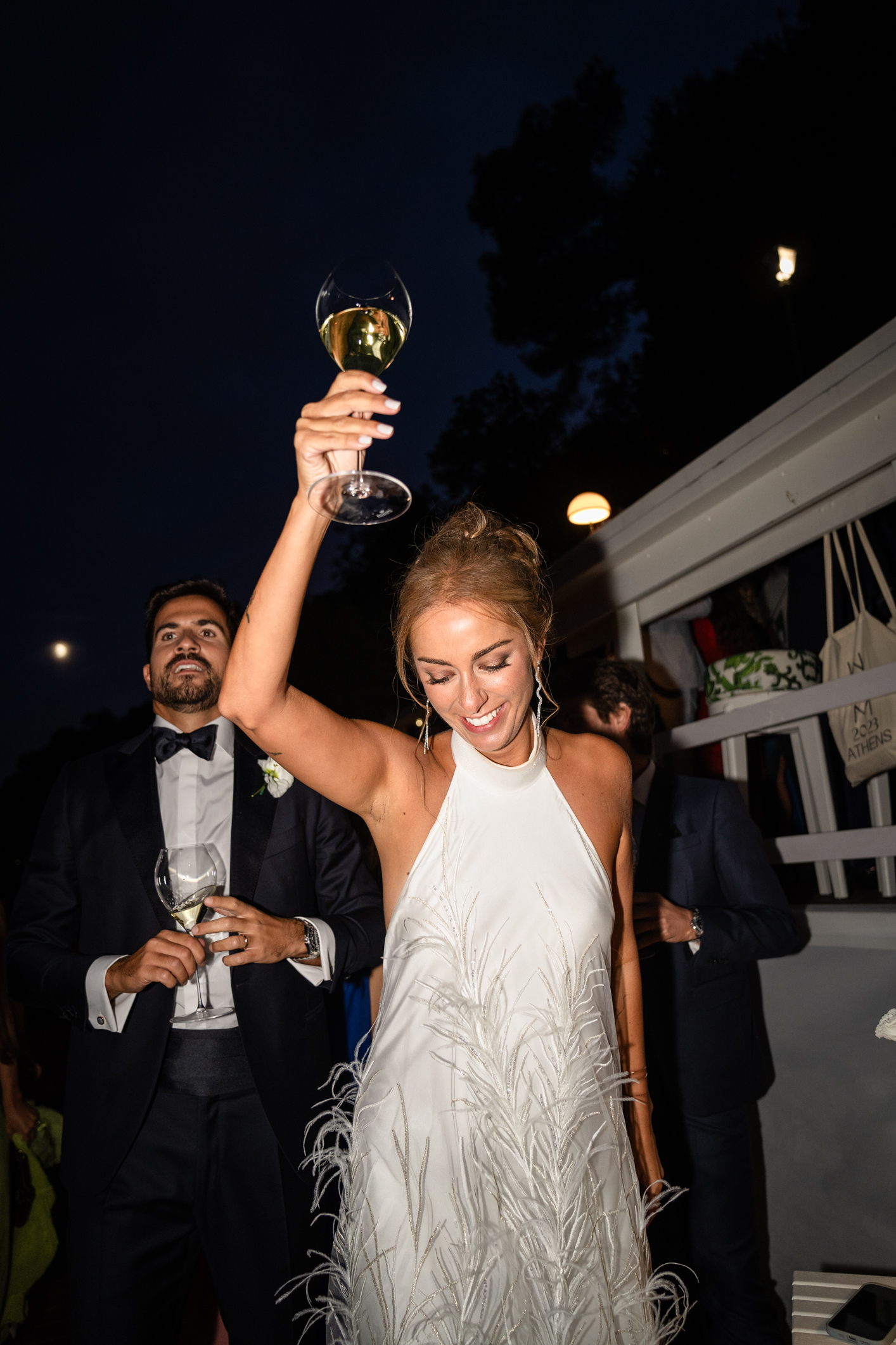 Elegant wedding in Portofino,  capturing the atmosphere of the Dolce Vita and the Italian Riviera, bride and groom' at the aperitive in one of the most luxury venue in portofino, the Vesta Portofino by Dolce e Gabbana